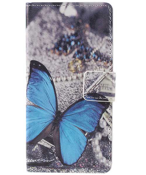Samsung Galaxy A3 2016 Portemonnee Hoesje Blauw Vlinder Print afbeelding 3
