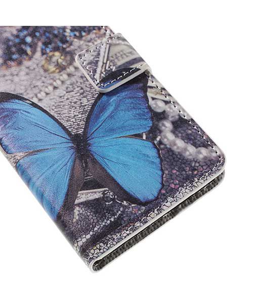 Samsung Galaxy A3 2016 Portemonnee Hoesje Blauw Vlinder Print afbeelding 8