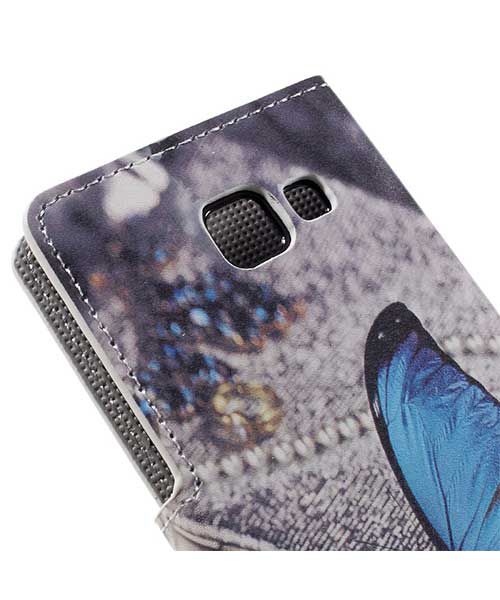 Samsung Galaxy A3 2016 Portemonnee Hoesje Blauw Vlinder Print afbeelding 9