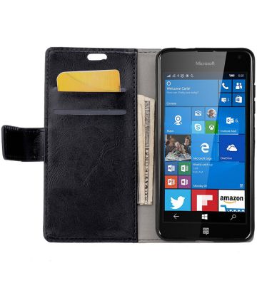 Microsoft Lumia 650 Crazy Horse Portemonnee Hoesje Zwart Hoesjes