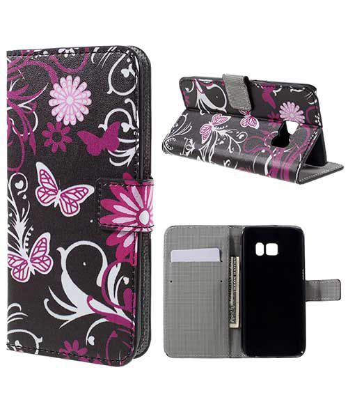 Samsung Galaxy S7 Wallet Hoesje Print Paars Vlinder afbeelding 3