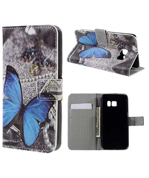 Samsung Galaxy S7 Wallet Hoesje Print Blauw Vlinder afbeelding 1