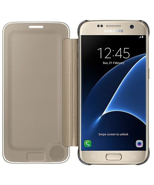 Twee graden Verlating Kapel Samsung Galaxy S7 Clear View Flip Case Goud Origineel | GSMpunt.nl