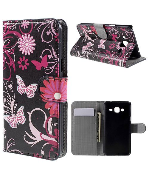 Samsung Galaxy J3 (2016) Portemonnee Hoesje Butterfly Flowers afbeelding 1