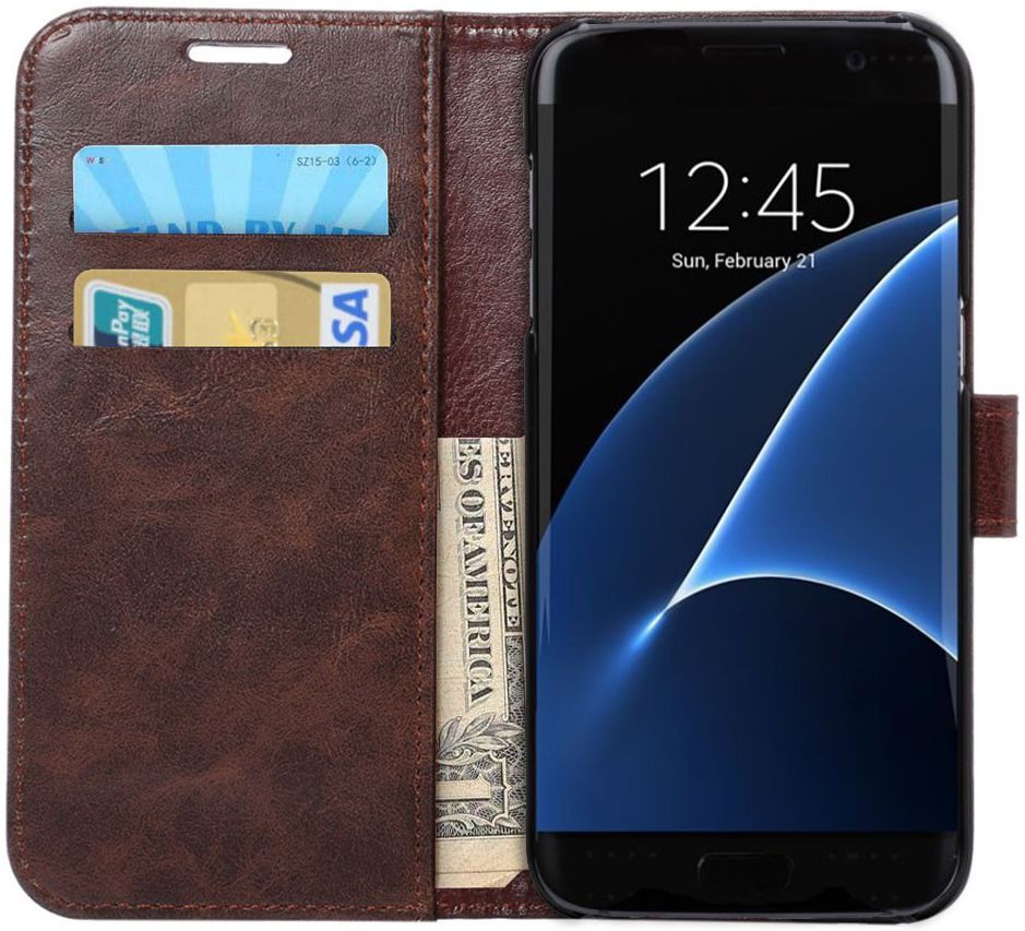 Samsung Galaxy S7 Edge Portemonnee Bookcase Hoesje Coffee afbeelding 1