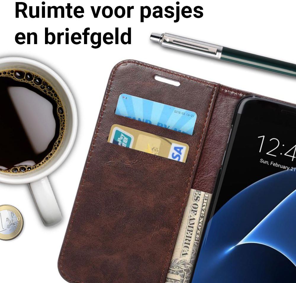 Samsung Galaxy S7 Edge Portemonnee Bookcase Hoesje Coffee afbeelding 2