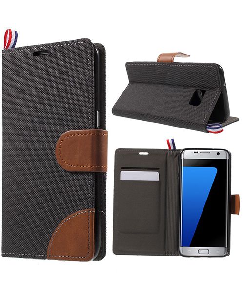 Samsung Galaxy S7 Edge Denim Portemonnee Hoesje Zwart afbeelding 1