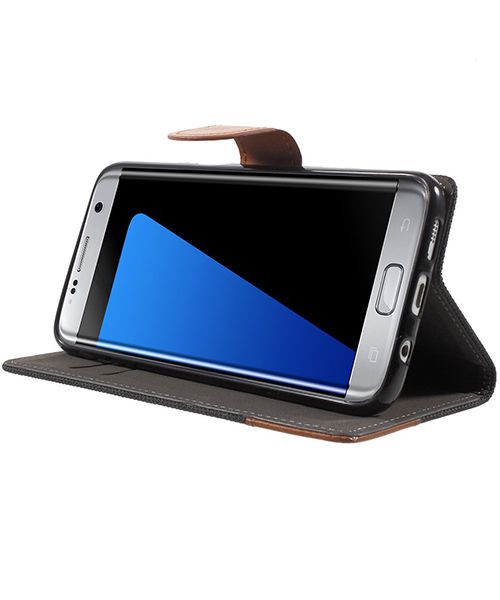Samsung Galaxy S7 Edge Denim Portemonnee Hoesje Zwart afbeelding 2