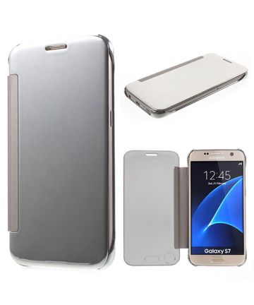 Samsung Galaxy S7 Spiegelend Flip Hoesje Zilver Hoesjes