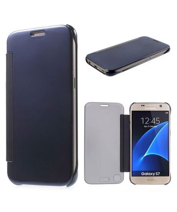 Samsung Galaxy S7 Spiegelend Flip Hoesje Donker Blauw Hoesjes