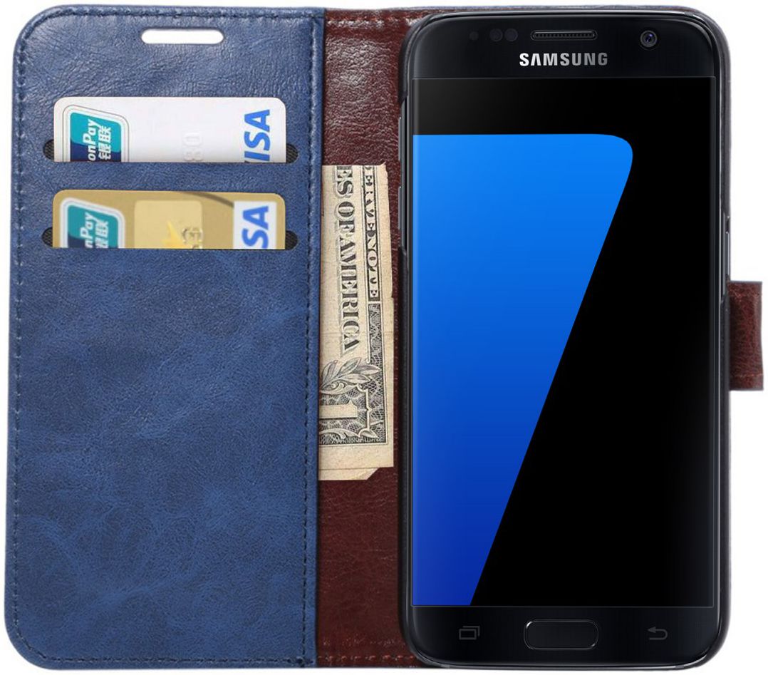 Samsung Galaxy S7 Bookcase Hoesje Met Pasjes Blauw afbeelding 2