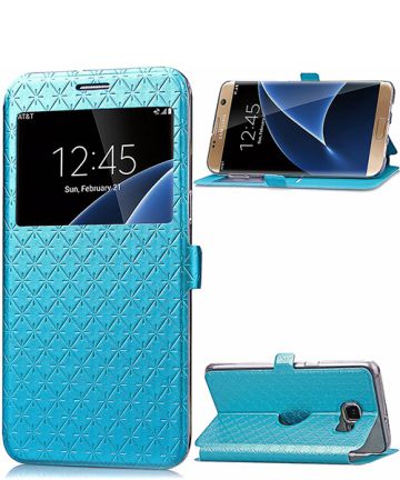 Samsung Galaxy S7 Rhombus Window BookCase Blauw Hoesjes