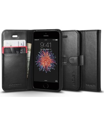 Spigen Wallet S Flip Case Apple iPhone SE Black Hoesjes