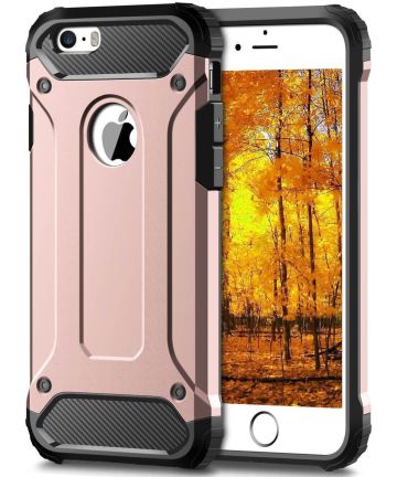Apple iPhone 5/5S/SE Hoesje Shock Proof Hybride Back Cover Roze Goud Hoesjes
