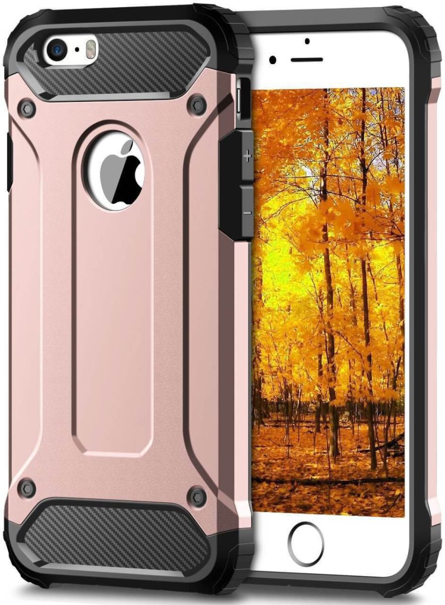 Apple iPhone 5/5S/SE Hoesje Shock Proof Hybride Back Cover Roze Goud afbeelding 1