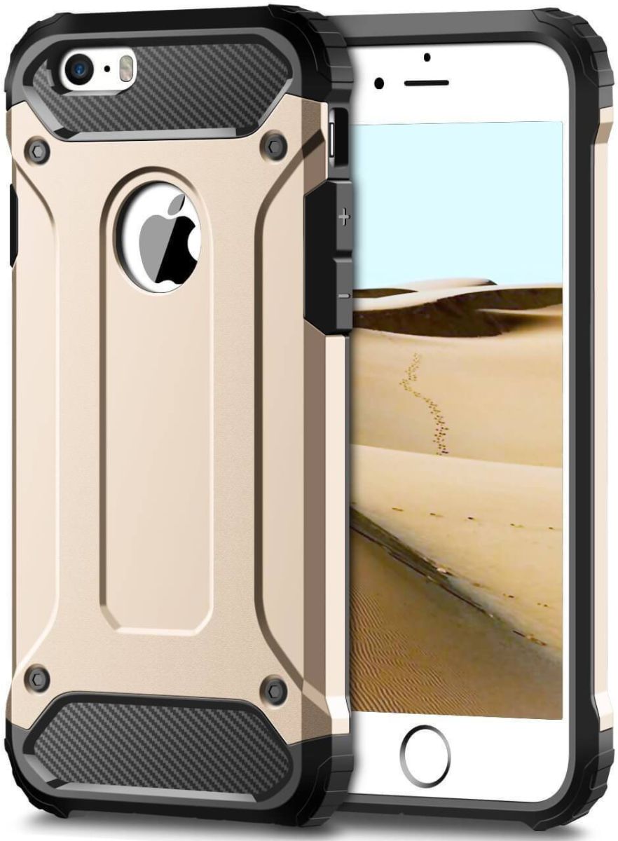 Apple iPhone 5/5S/SE Hoesje Shock Proof Hybride Back Cover Goud afbeelding 1