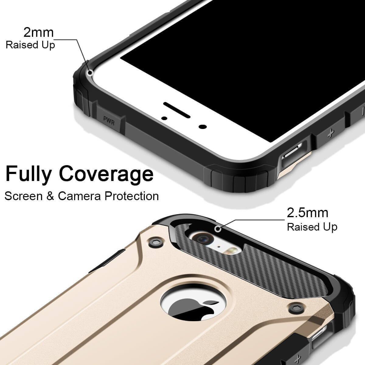 Apple iPhone 5/5S/SE Hoesje Shock Proof Hybride Back Cover Goud afbeelding 4