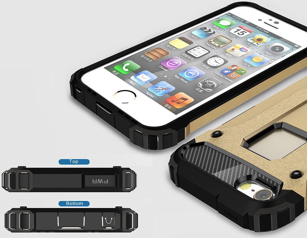 Apple iPhone 5/5S/SE Hoesje Shock Proof Hybride Back Cover Goud afbeelding 9