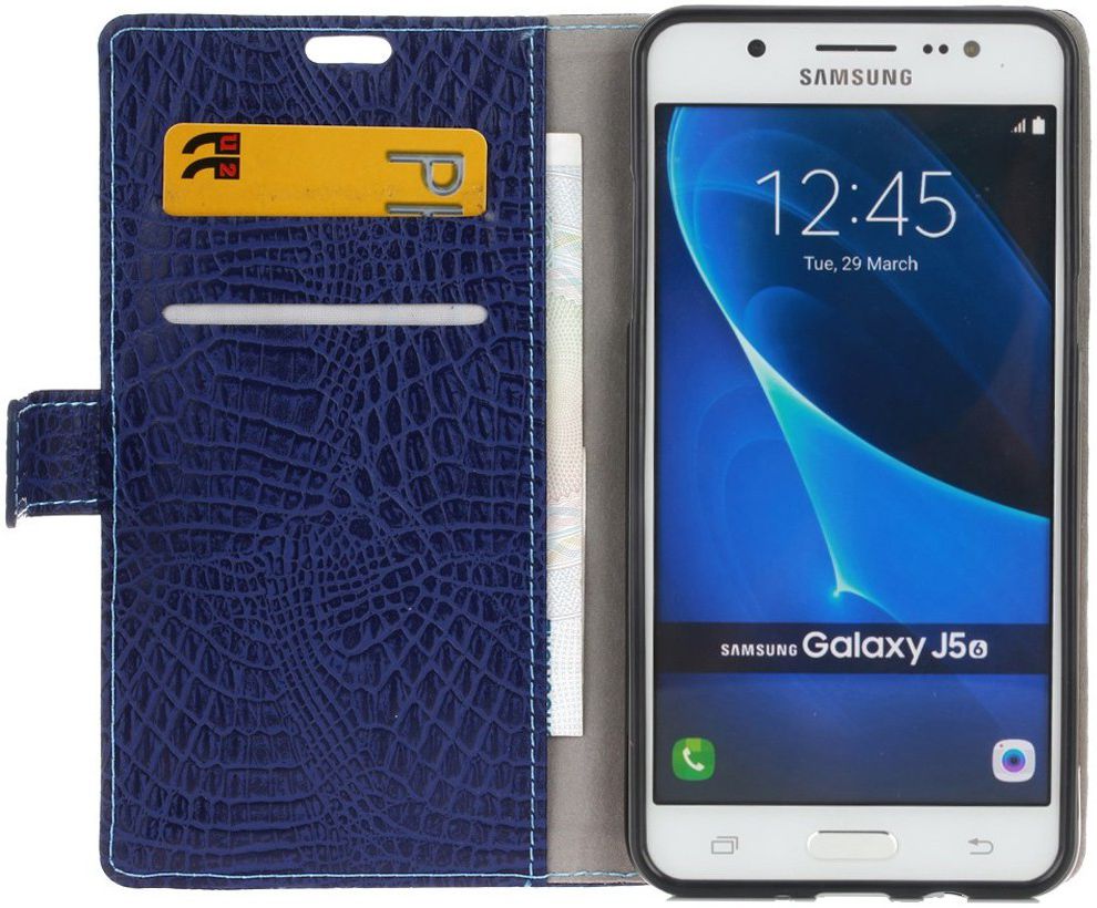 Samsung Galaxy J5 (2016) Krokodil Flipcase Donker Blauw afbeelding 1