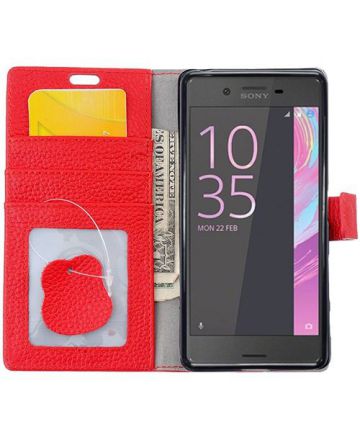 Sony Xperia X Litchi Stand Wallet Case Rood Hoesjes