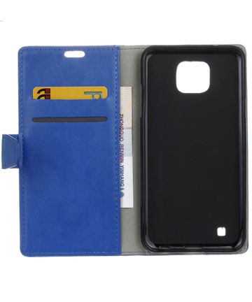 LG X Cam Lederen Wallet Flip Hoesje Blauw Hoesjes