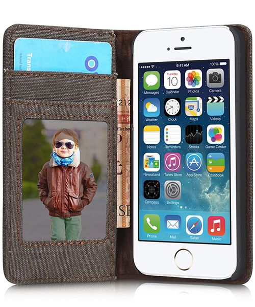 Apple iPhone SE/5/5S Caseme Canvas Skin Portemonnee Hoesje Zwart afbeelding 1