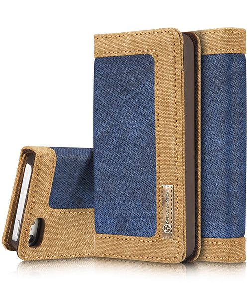 Apple iPhone SE/5/5S Caseme Canvas Skin Portemonnee Hoesje Blauw afbeelding 2