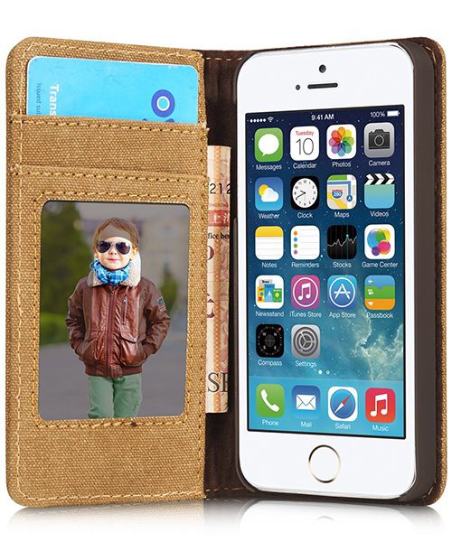 Apple iPhone SE/5/5S Caseme Canvas Skin Portemonnee Hoesje Blauw afbeelding 1
