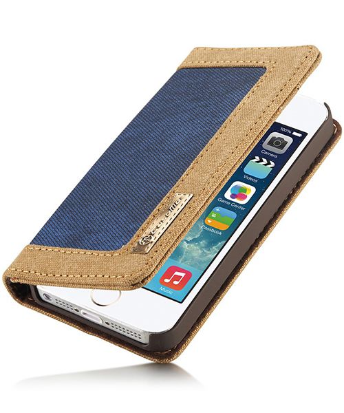 Apple iPhone SE/5/5S Caseme Canvas Skin Portemonnee Hoesje Blauw afbeelding 3