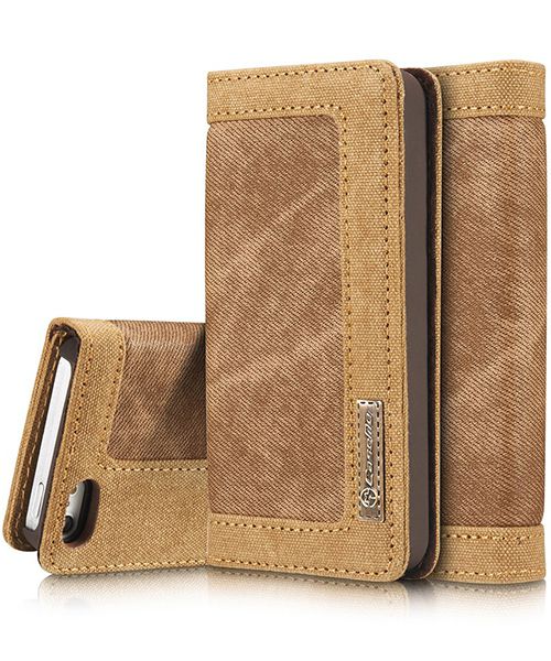Apple iPhone SE/5/5S Caseme Canvas Skin Portemonnee Hoesje Bruin afbeelding 2
