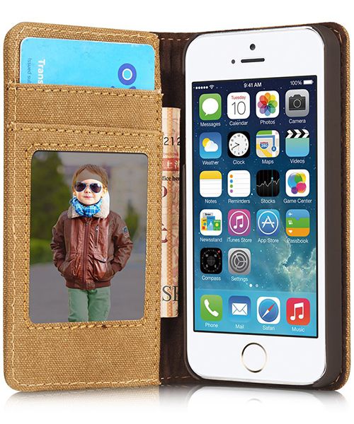 Apple iPhone SE/5/5S Caseme Canvas Skin Portemonnee Hoesje Bruin afbeelding 1