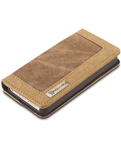 Apple iPhone SE/5/5S Caseme Canvas Skin Portemonnee Hoesje Bruin afbeelding 3