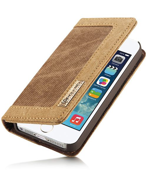 Apple iPhone SE/5/5S Caseme Canvas Skin Portemonnee Hoesje Bruin afbeelding 5