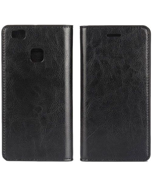 Echt Leren Huawei P9 Lite Bookcase Hoesje Met Pasjes Zwart afbeelding 4