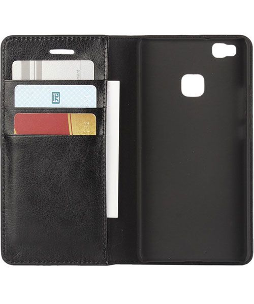 Echt Leren Huawei P9 Lite Bookcase Hoesje Met Pasjes Zwart afbeelding 10