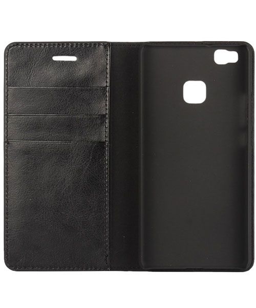 Echt Leren Huawei P9 Lite Bookcase Hoesje Met Pasjes Zwart afbeelding 11