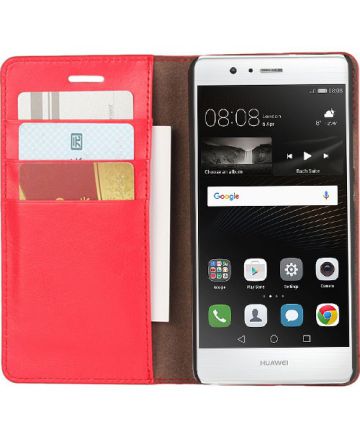 Echt Leren Huawei P9 Lite Bookcase Hoesje Met Pasjes Rood Hoesjes