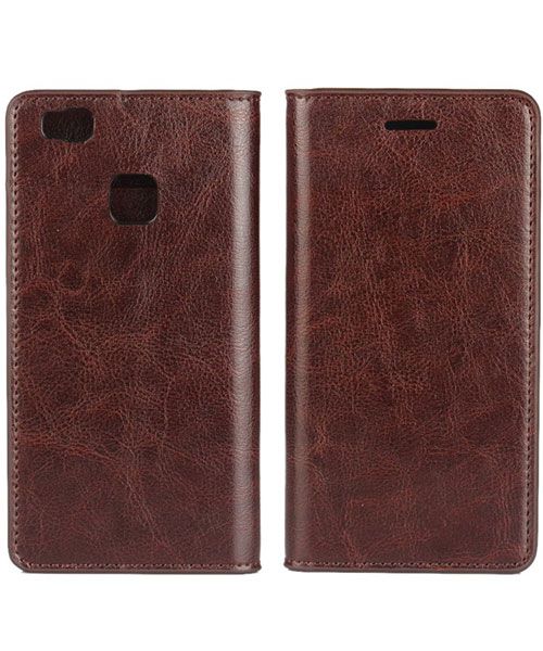 Echt Leren Huawei P9 Lite Bookcase Hoesje Met Pasjes Bruin afbeelding 4