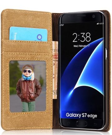 Samsung Galaxy S7 Edge Canvas Portemonnee Hoesje Bruin Hoesjes