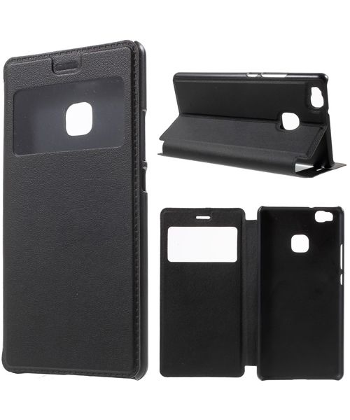 Huawei P9 Lite Window View Flip Case Zwart afbeelding 1