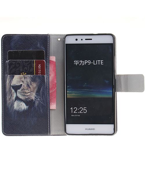 Huawei P9 Lite Portemonnee Print Hoesje Leeuw afbeelding 3