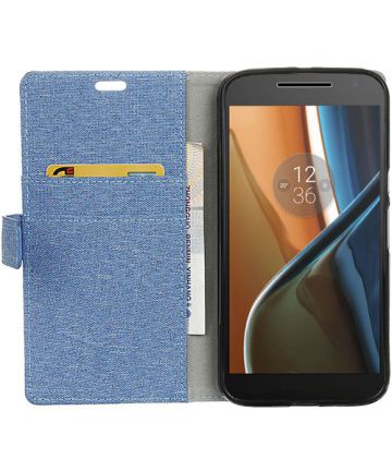 Linnen Motorola Moto G4 Flip Case hoesje blauw Hoesjes