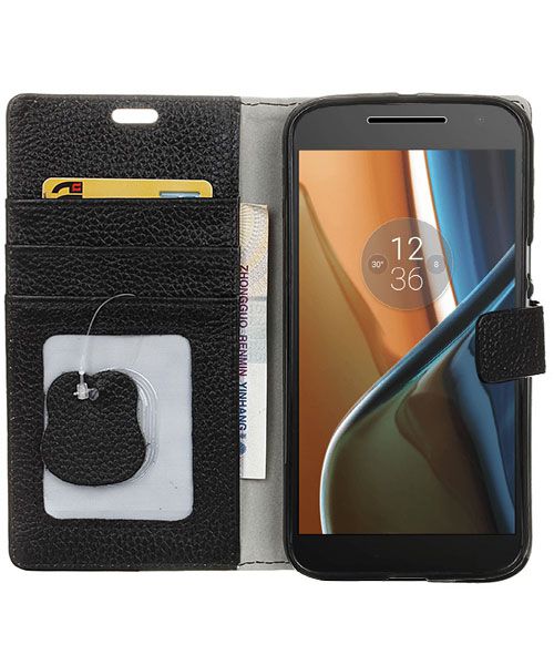 Echt Leren Motorola Moto G4 Hoesje Zwart afbeelding 1