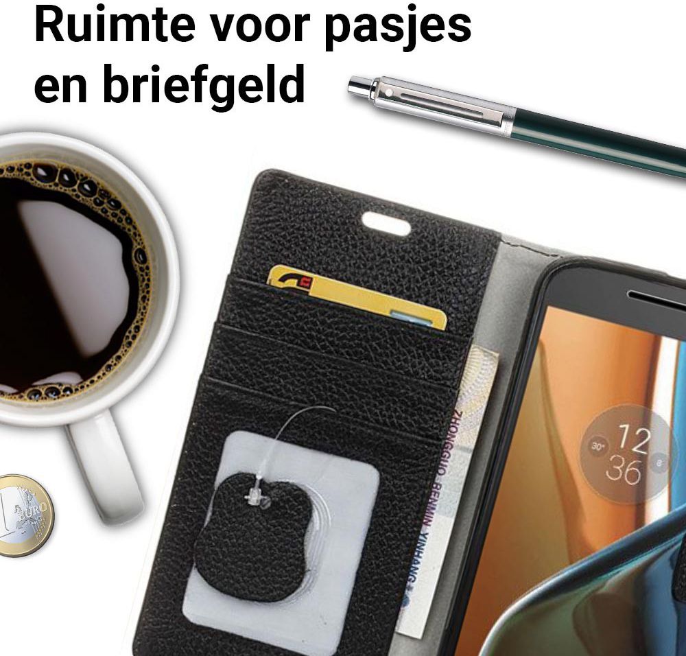 Echt Leren Motorola Moto G4 Hoesje Zwart afbeelding 2