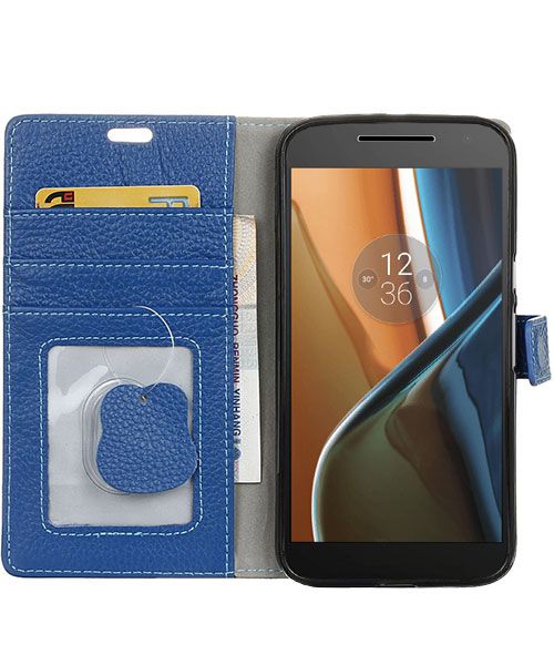 Echt Leren Motorola Moto G4 Hoesje Blauw afbeelding 1