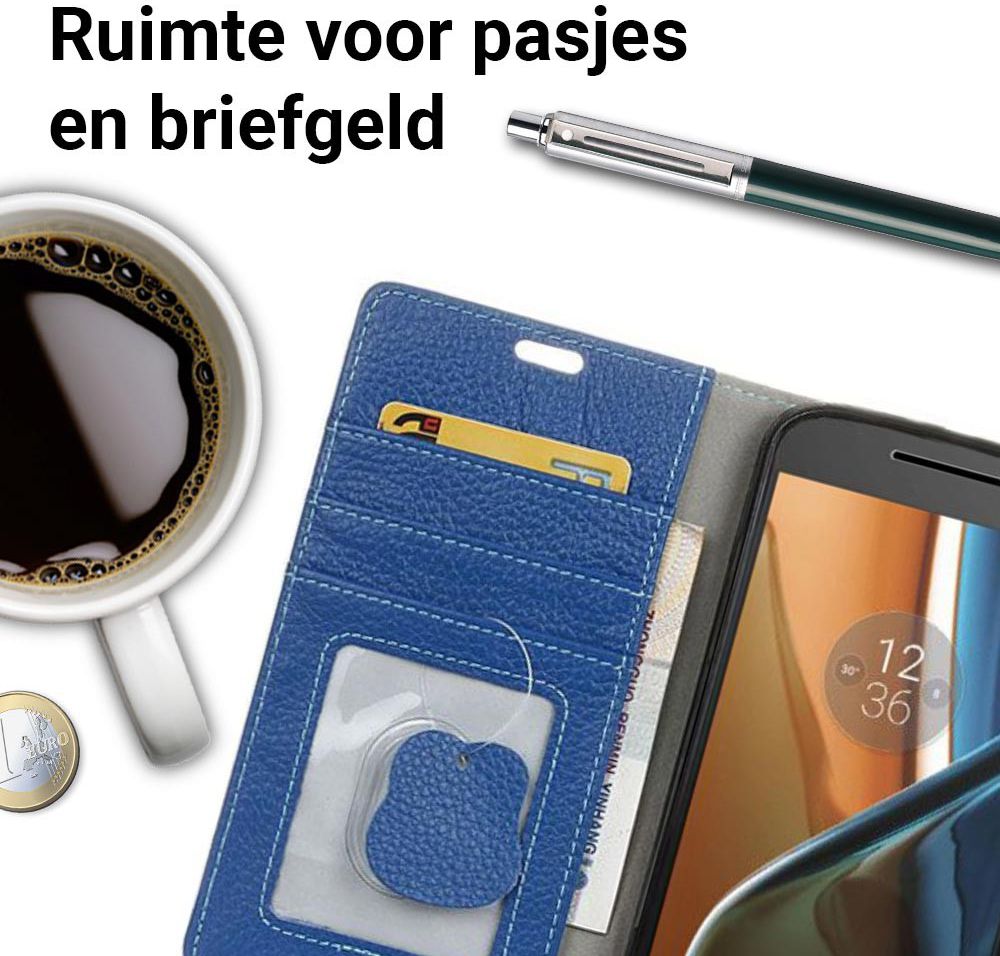 Echt Leren Motorola Moto G4 Hoesje Blauw afbeelding 2