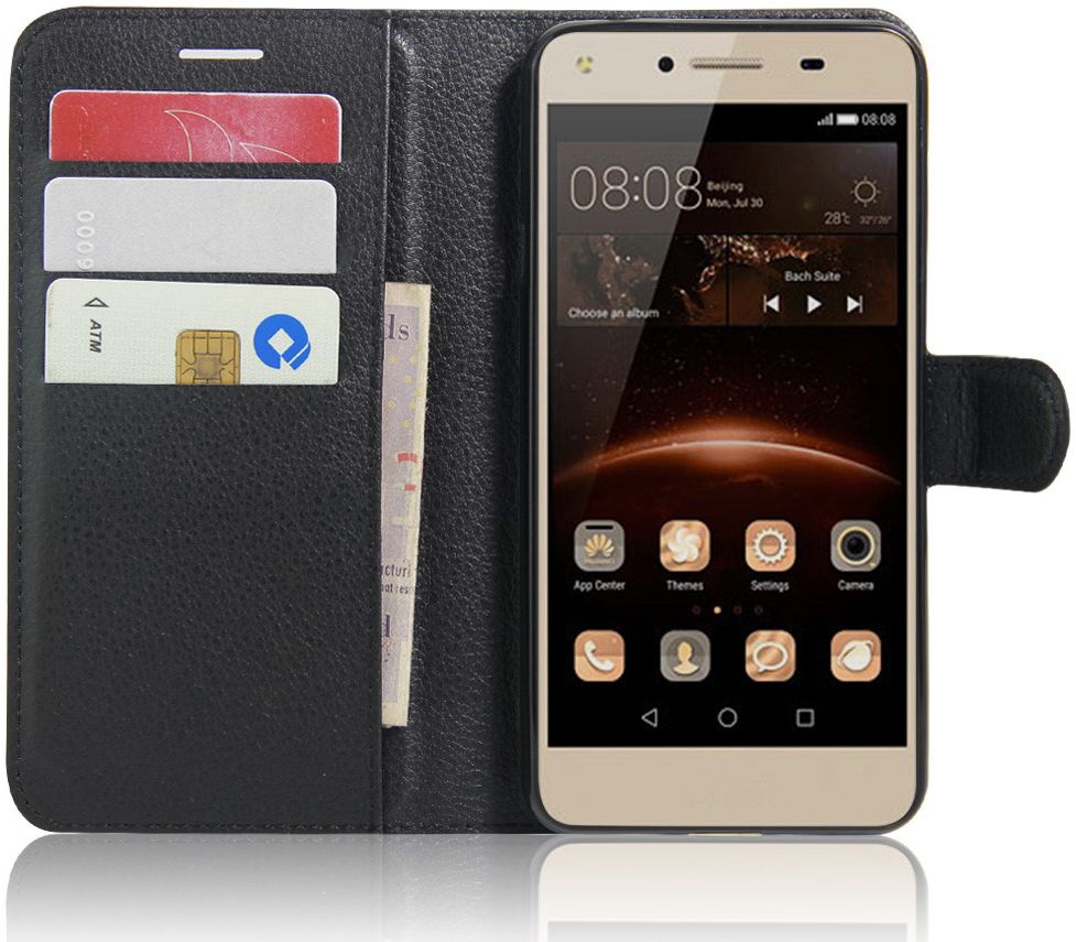 Huawei Y5 2 Portemonnee Hoesje Lychee Zwart afbeelding 1