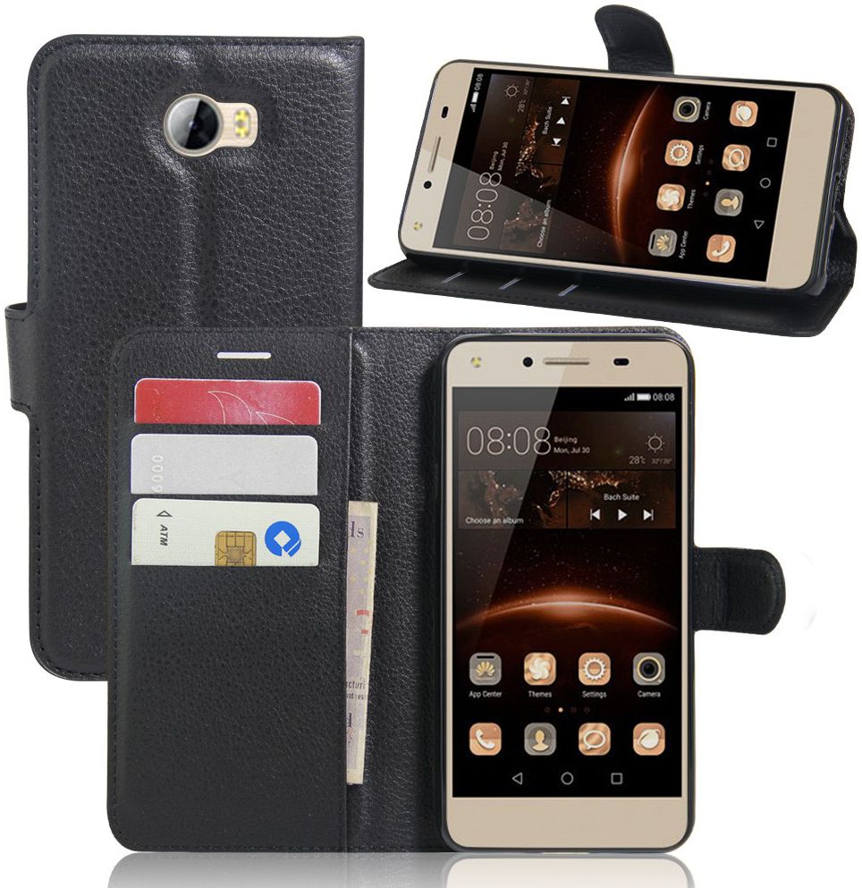 Huawei Y5 2 Portemonnee Hoesje Lychee Zwart afbeelding 9