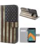 HTC 10 Lederen Portemonnee Flip Hoesje Amerikaanse Flag