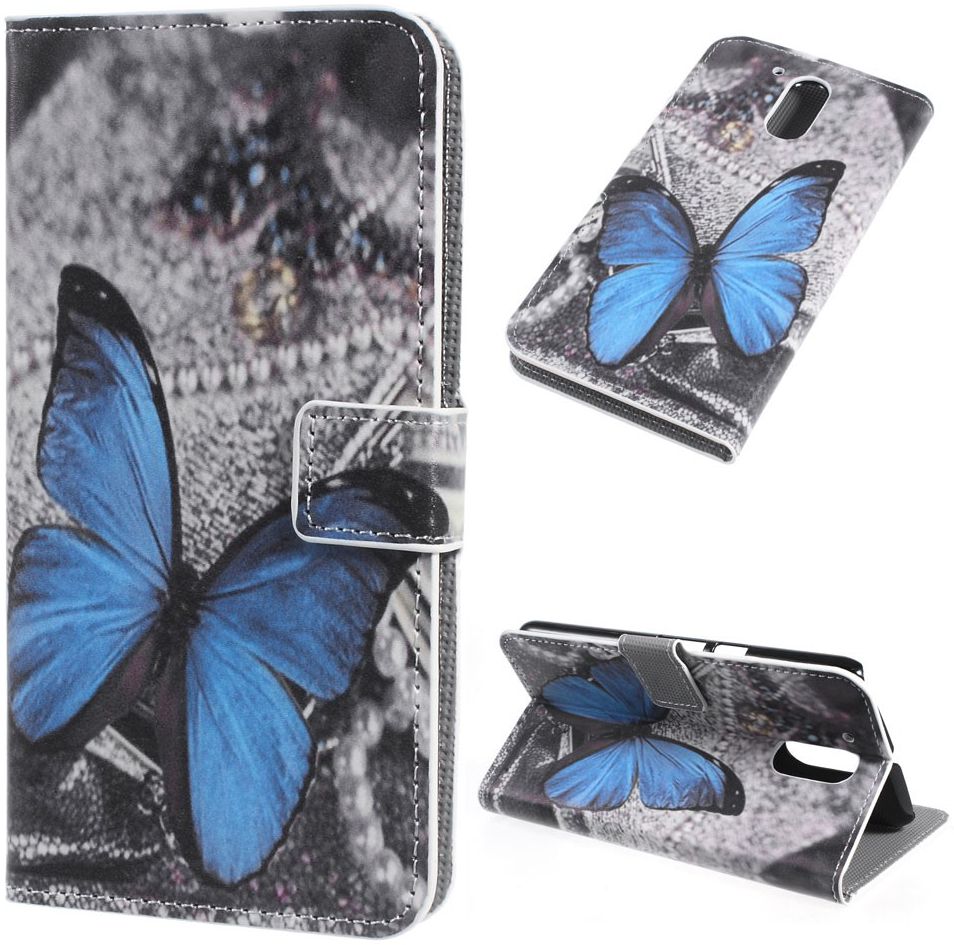 Motorola Moto G4 Wallet Case Hoesje met Print blauwe vlinder afbeelding 1